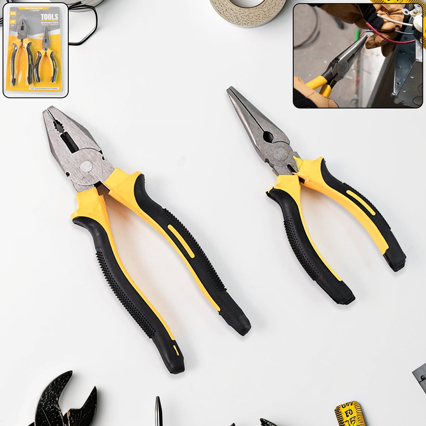 Long Nose Plier and Flat Mouth Plier Combo Tools (2 Pc Set)