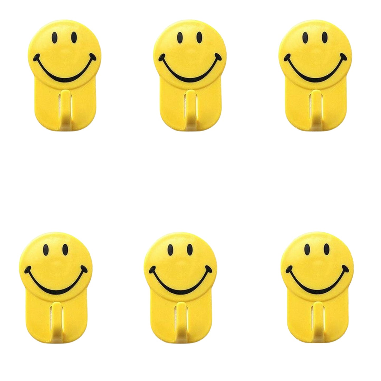 Plastic Self-Adhesive Smiley Face Hooks, 1 Kg Load Capacity (6pcs)