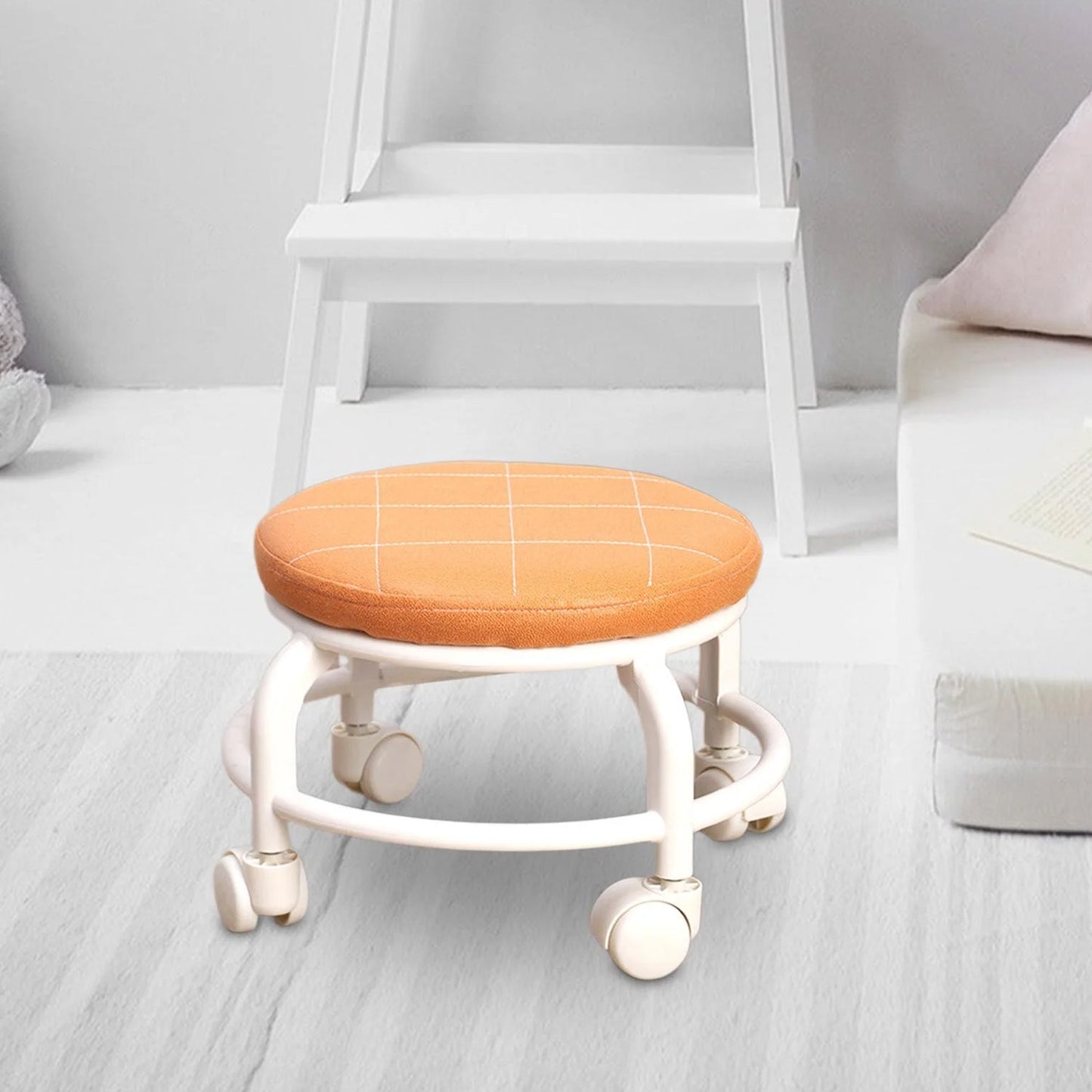 Roller Seat Stool Low Height Rolling Plastic Stool Multifunctional Small Household Movable Mini Stool Pulley Wheel Stool for Garage Home Library (1 Pc)