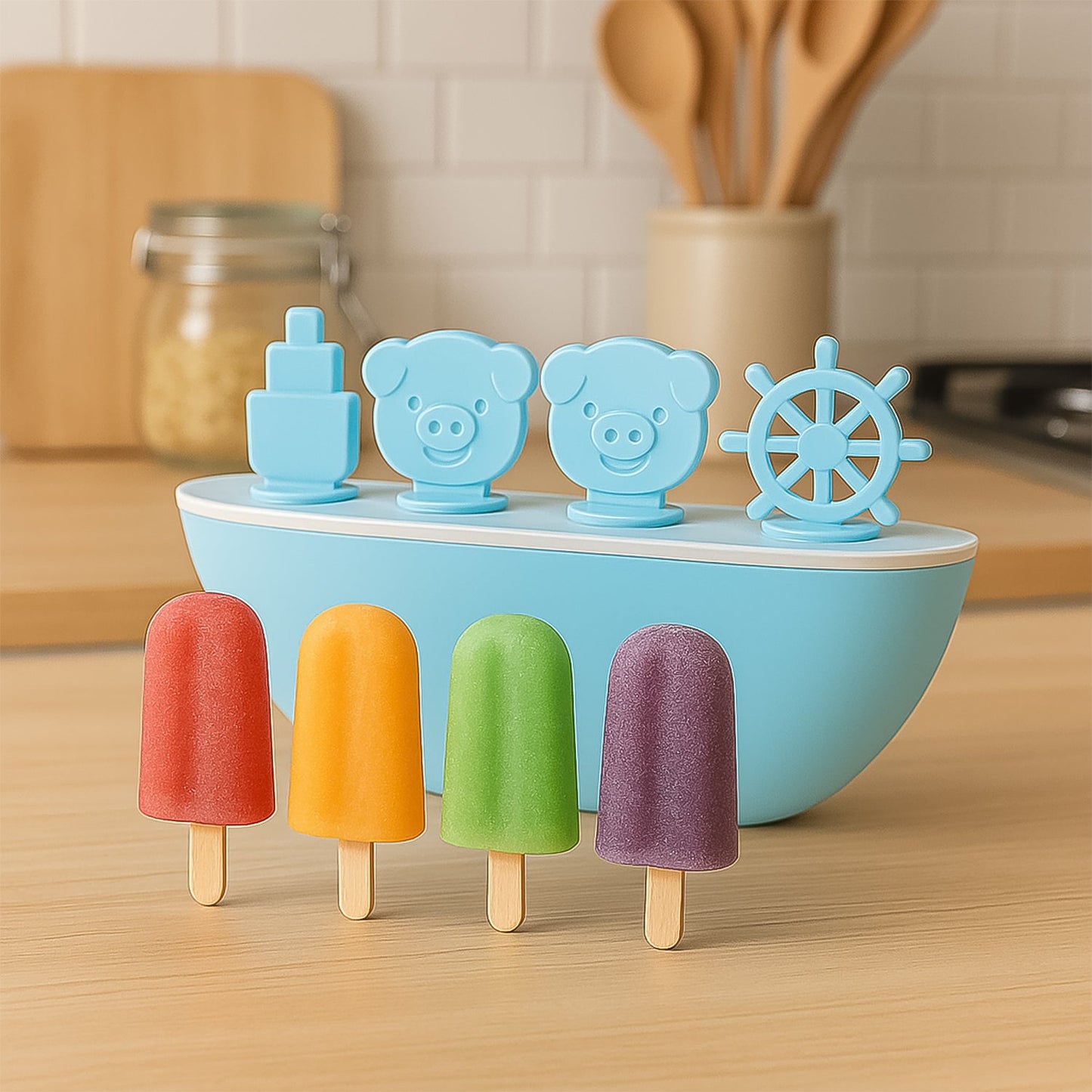 Creative Boat-Shaped Ice Cream Mould with Cute Piggy