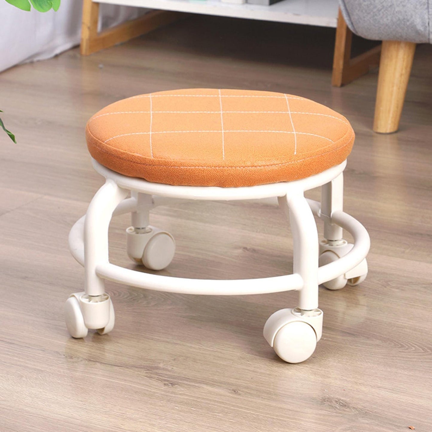 Roller Seat Stool Low Height Rolling Plastic Stool Multifunctional Small Household Movable Mini Stool Pulley Wheel Stool for Garage Home Library (1 Pc)