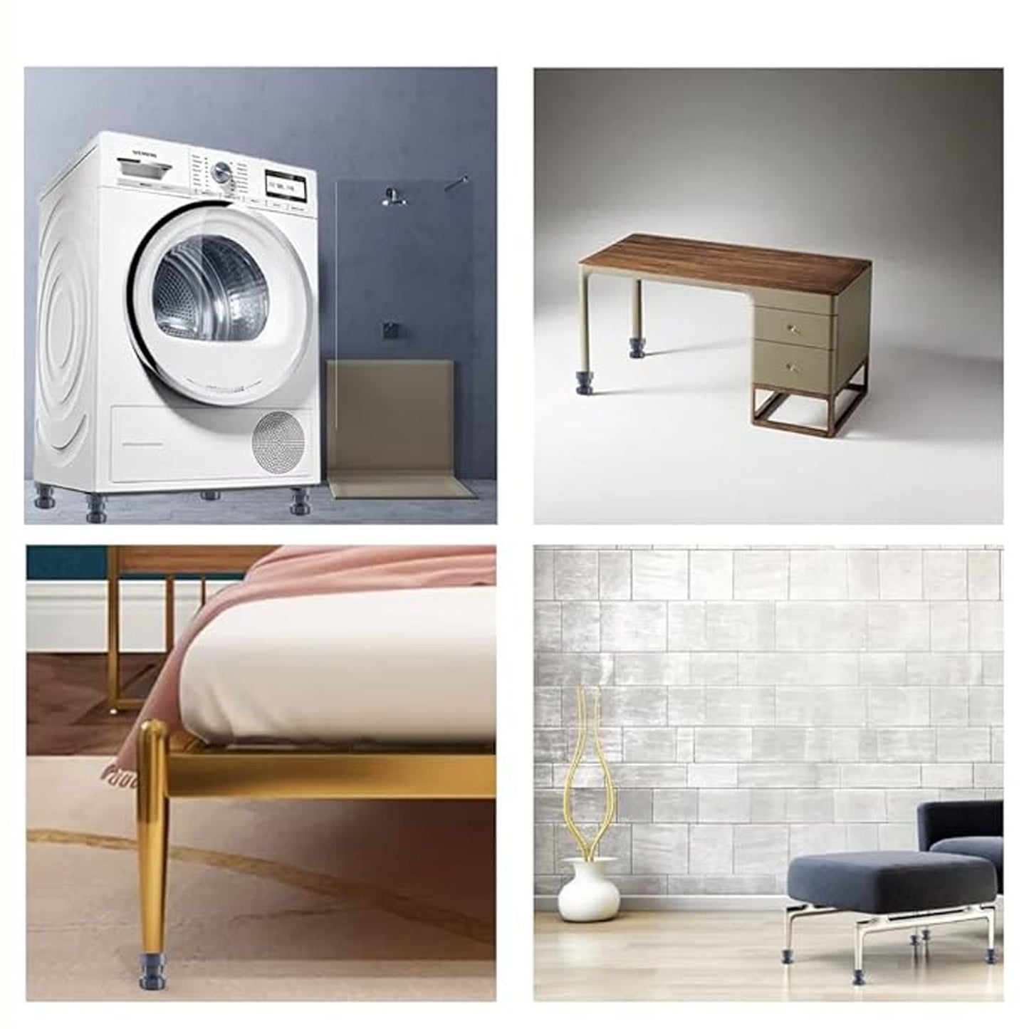 Plastic Washing Machine Vibration Feet , Adjustable Highly Non-Slip Support Anti Vibration Walk Shock Absorber Noise Cancelling Furniture Lifting Base (4 Pcs Set)