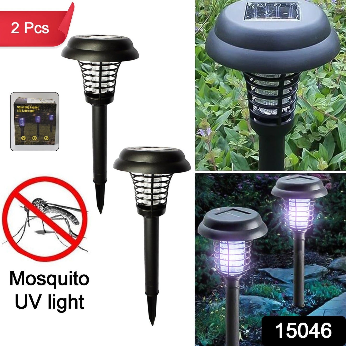 Garden Lighting UV LED Solar Powered LED Mosquito Trap / Bug Zapper (2 Pc)