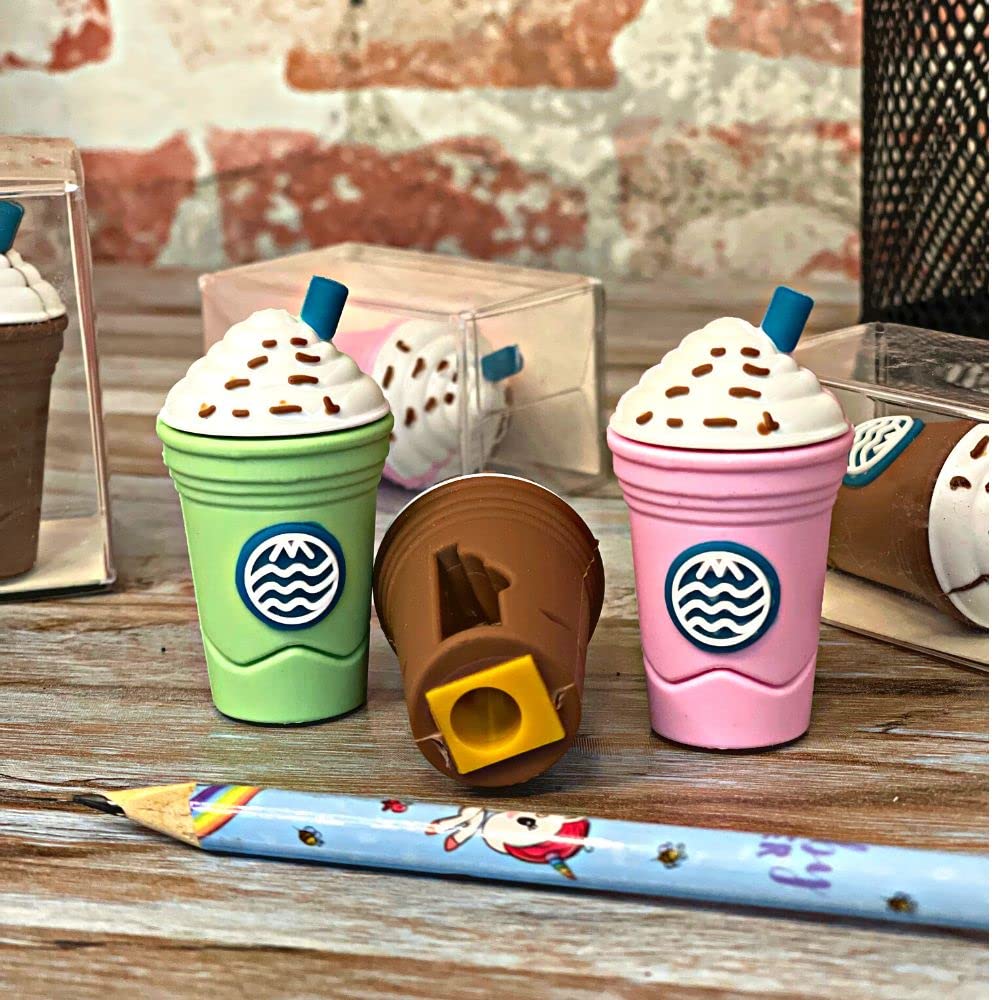 2In1 3D Cute Coffee Or Ice cream Shape sharpner Like Rotary Manual Pencil Sharpener for Kids Ice Cream Style Office School Supplies, Back to School Gift for Students,Kids Educational Stationary kit, B'Day Return Gift (24 Pcs Set)