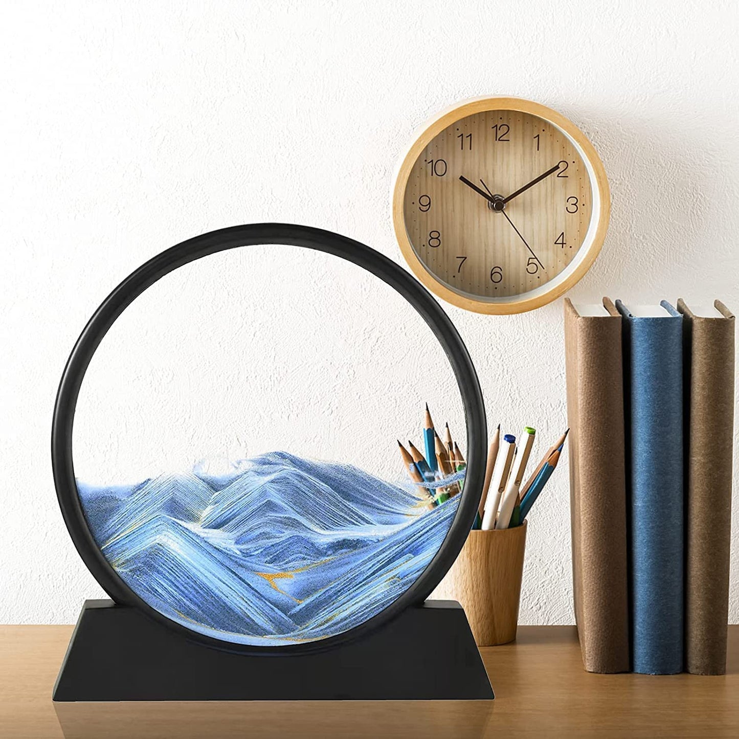 8781 Moving Sand Art Picture Decor 3d Deep Sea Sandscape Liquid Motion Round Glass Frame Display Flowing Sand Relaxing Gift For Kids Adults Painting Artistic Sandscape For Home Office Ornament Desktop Art Bookshelves Decoration (1 Pc )