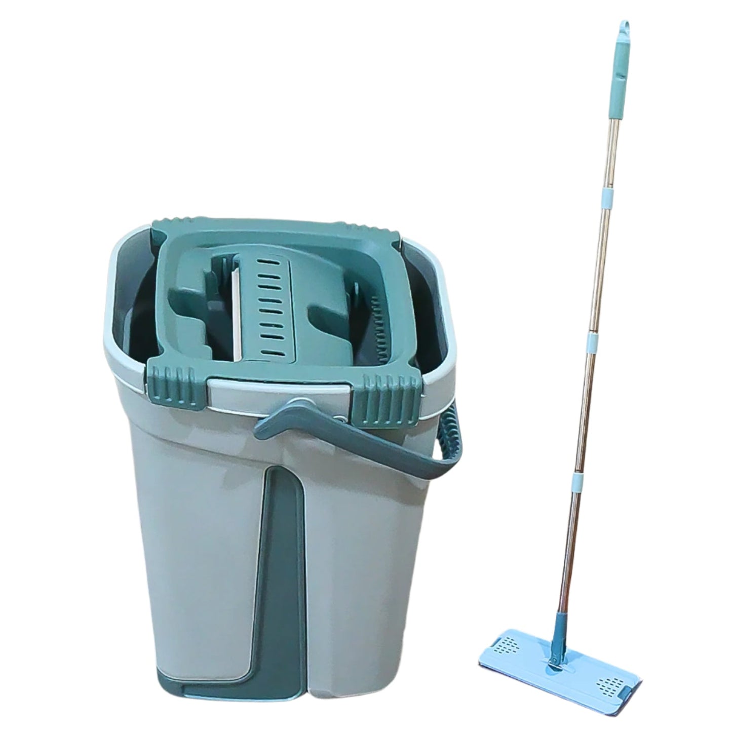 Scratch cleaning mop with self-cleaning feature and hands-free use.