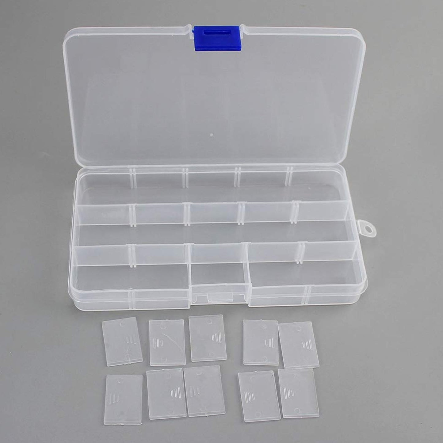15-Grid Clear Plastic Jewelry Organizer Box with Dividers (1 Pc)