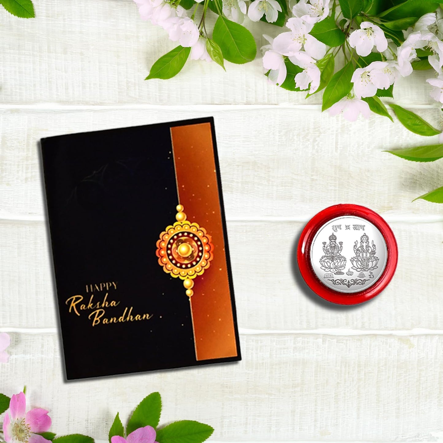 Krishna Flute Rakhi With Choco Nut Butterscotch Coin Tilak  Greeting Card Combo
